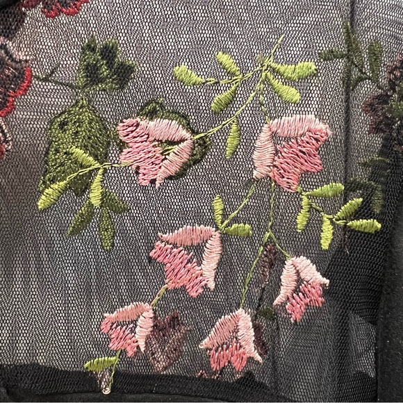 Haptics Black Sheer Block Embroidered Floral Flowy Short Sleeve Top - Picture 7 of 8